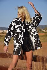 Jean Jacket Oversized Cow Print