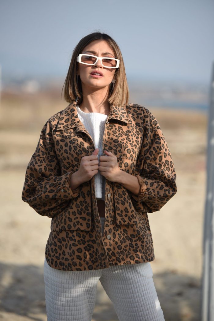 Jean Jacket Oversized Animal Print (Πορτοκαλί)