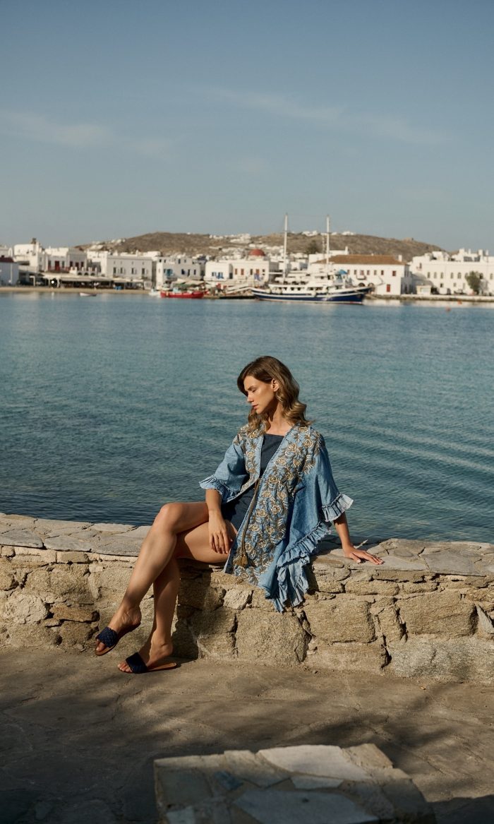 Boho Denim Κιμονό με Κεντήματα
