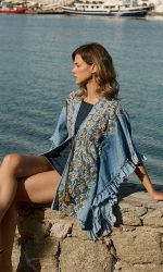 Boho Denim Κιμονό με Κεντήματα