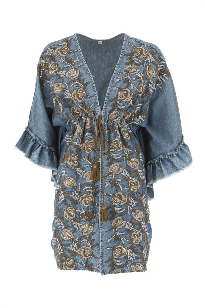 Boho Denim Κιμονό με Κεντήματα
