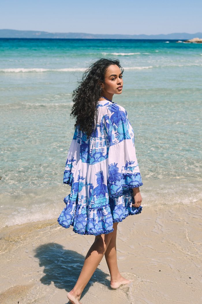 Καφτάνι Oversized Κοντό “Santorini Blue”