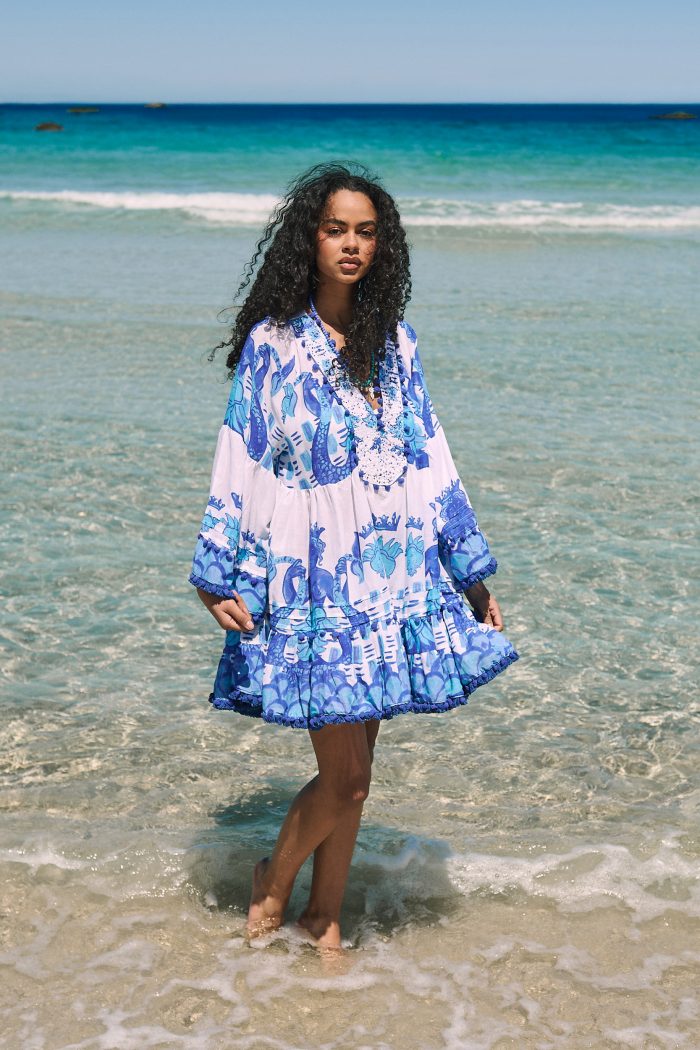 Καφτάνι Oversized Κοντό “Santorini Blue”