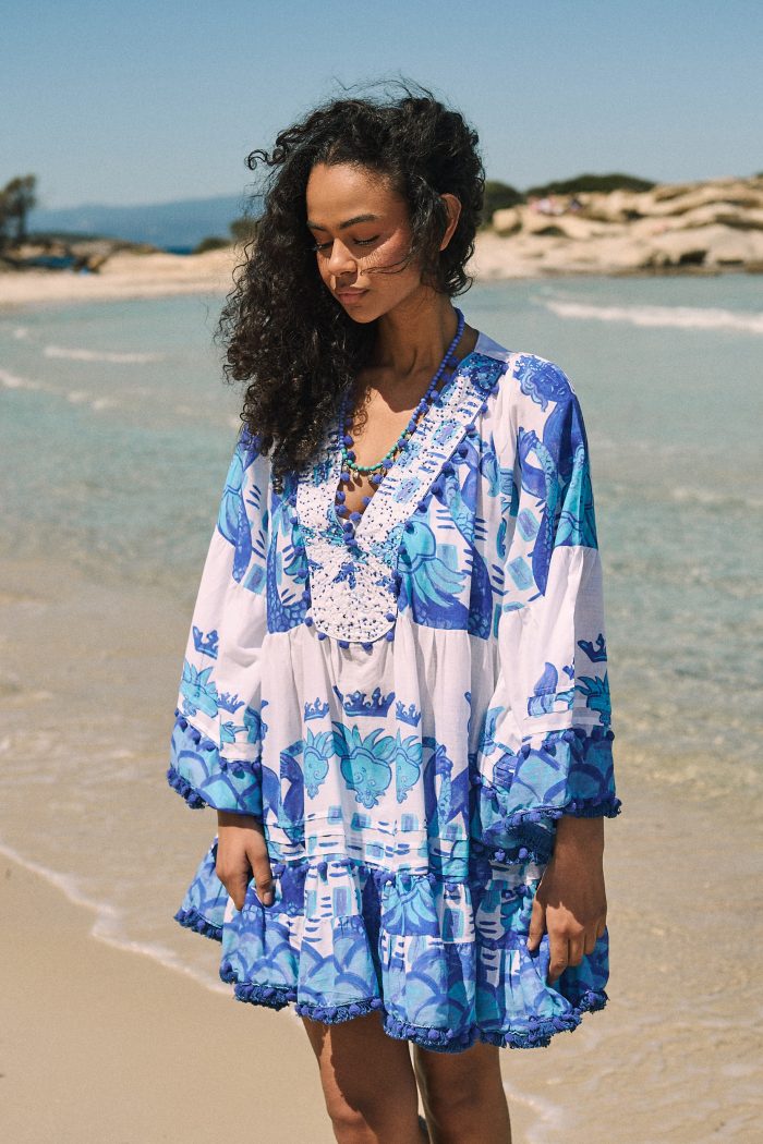 Καφτάνι Oversized Κοντό “Santorini Blue”