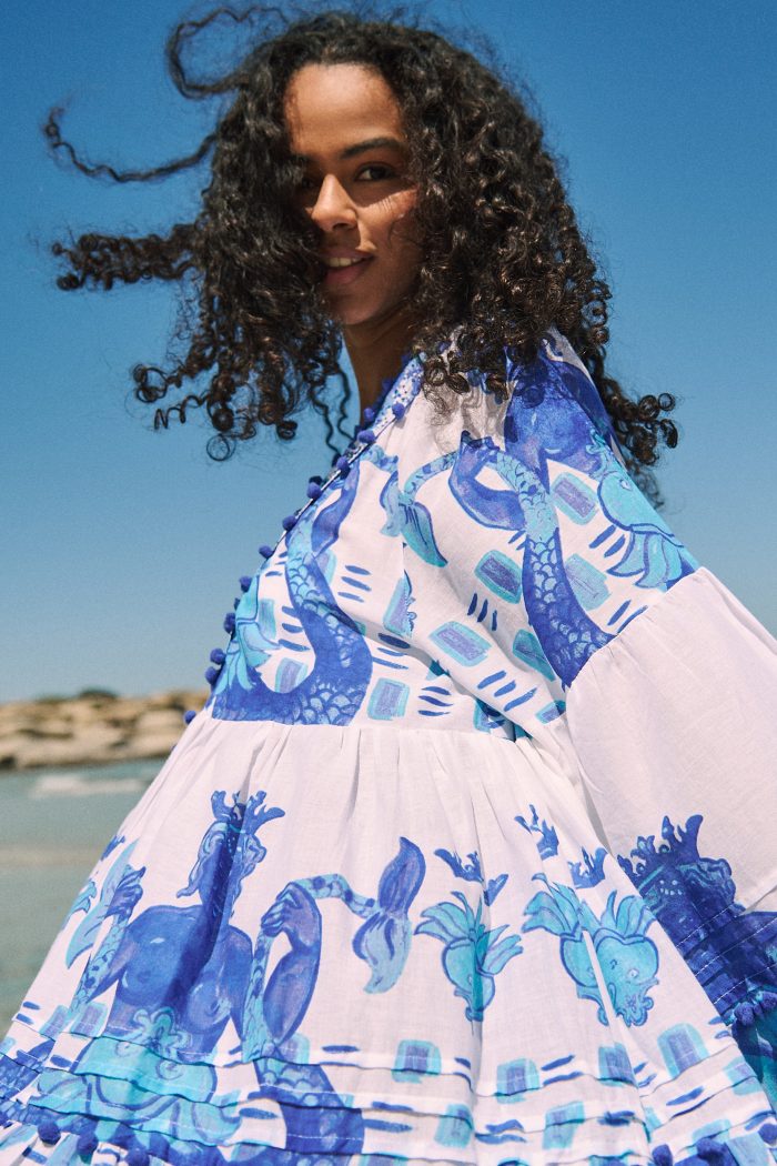 Καφτάνι Oversized Κοντό “Santorini Blue”