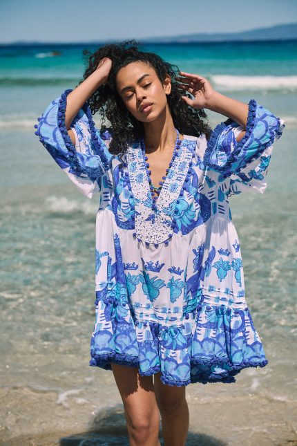 Καφτάνι Oversized Κοντό “Santorini Blue”