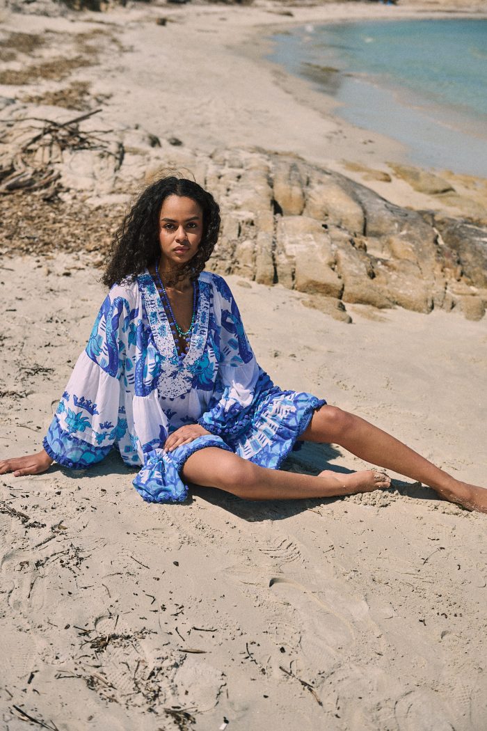 Καφτάνι Oversized Κοντό “Santorini Blue”
