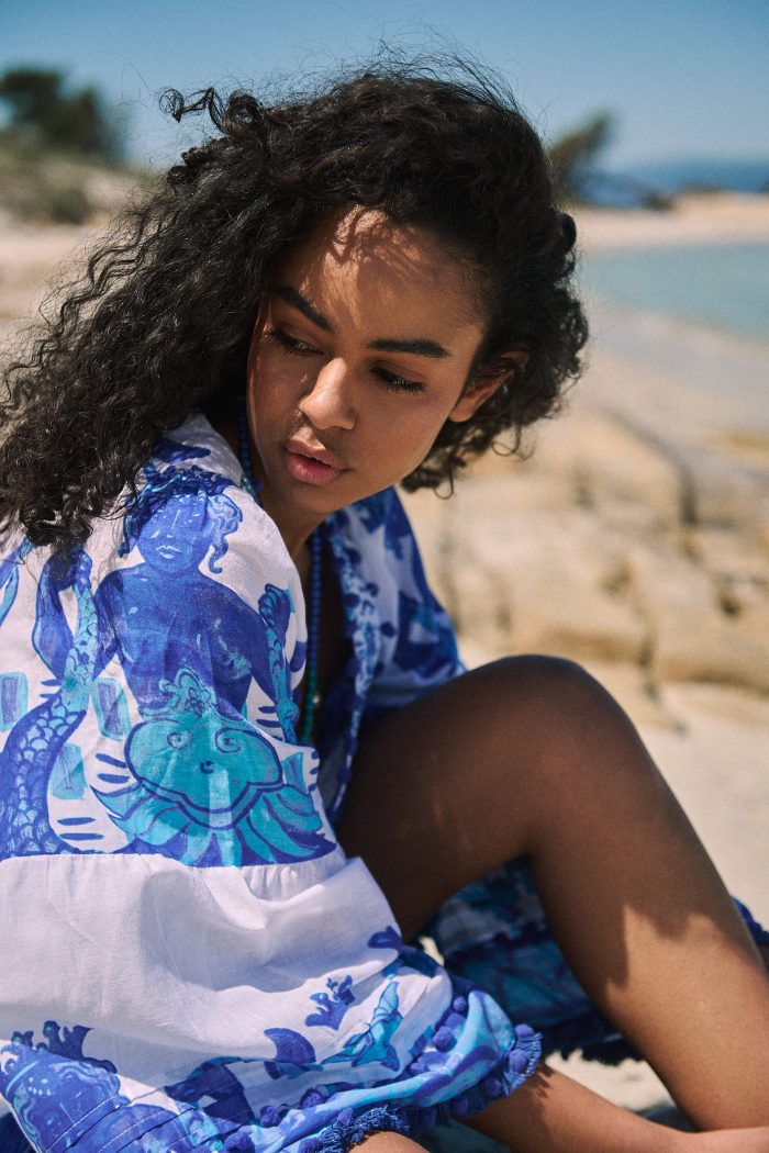 Καφτάνι Oversized Κοντό “Santorini Blue”