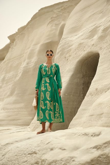 Μακρύ Καφτάν Φόρεμα με Χρυσοκέντητο Paisley Μοτίβο “Sade”