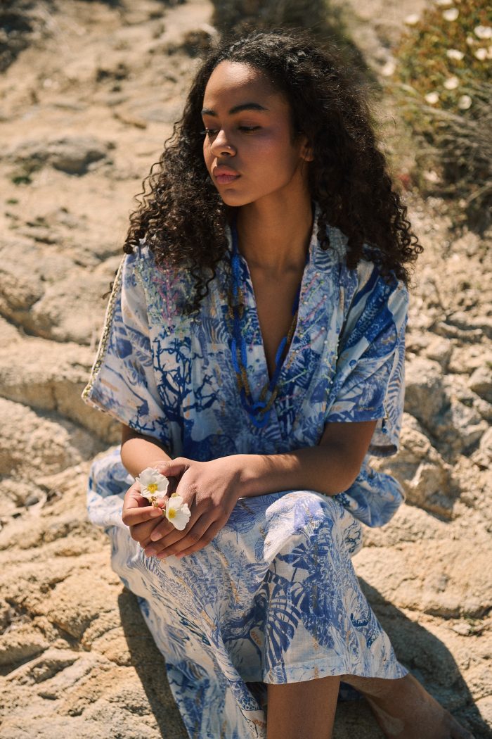 Καφτάνι με Safari Print Μπλε “Jungle Dream”