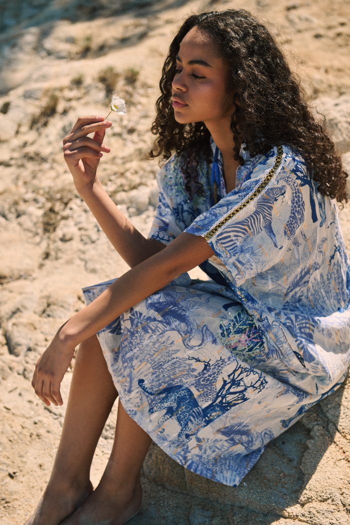 Καφτάνι με Safari Print Μπλε “Jungle Dream”