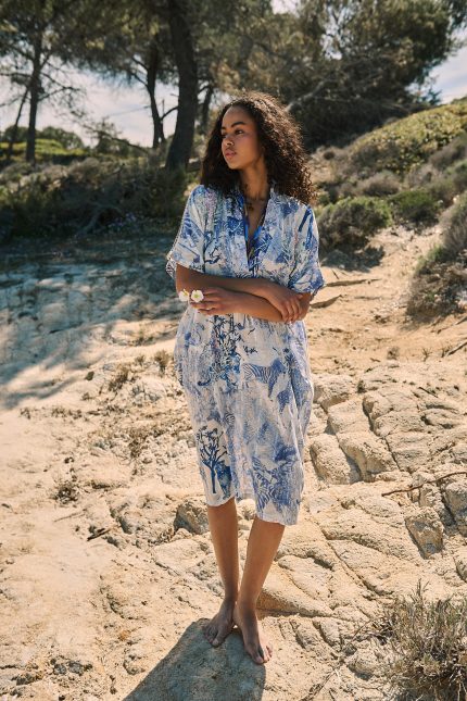 Καφτάνι με Safari Print Μπλε “Jungle Dream”