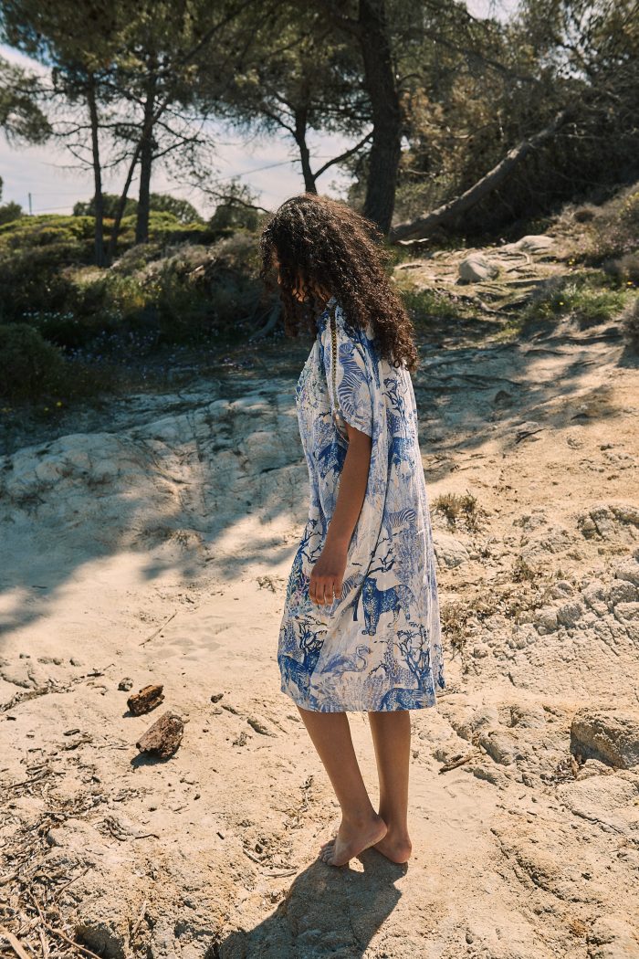 Καφτάνι με Safari Print Μπλε “Jungle Dream”