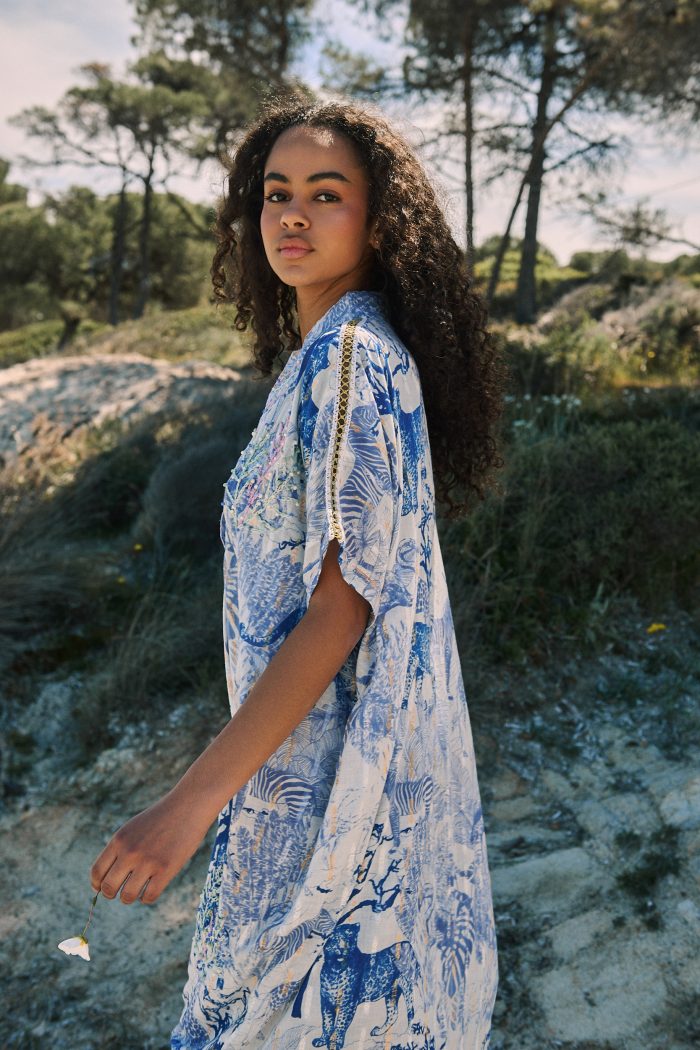 Καφτάνι με Safari Print Μπλε “Jungle Dream”