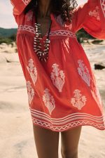 Κοραλί Καφτάνι με Κεντήματα “Imany”