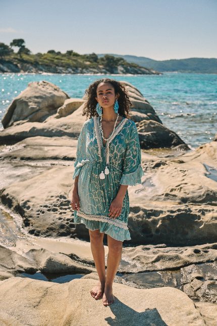 Φόρεμα Κοντό Τιρκουάζ με Παγιέτες “Makena”