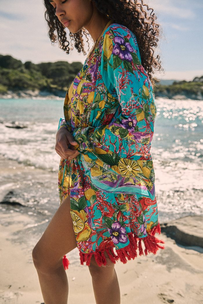 Κιμονό Εμπριμέ με Φουντάκια “Capri Garden”