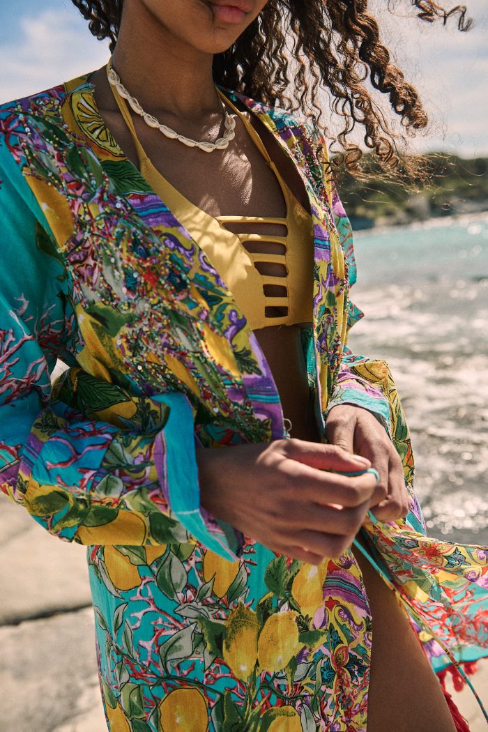 Κιμονό Εμπριμέ με Φουντάκια “Capri Garden”