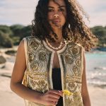 Γιλέκο με Κεντήματα και Κρόσια Χρυσό “Goldon”