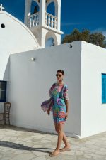 Καφτάνι Σατέν Τιρκουάζ Εμπριμέ