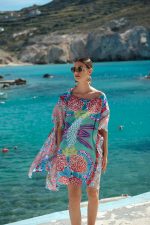 Καφτάνι Σατέν Τιρκουάζ Εμπριμέ