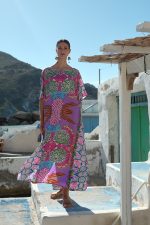 Μακρύ Καφτάνι Με Boho Print Σε Λιλά Φόντο
