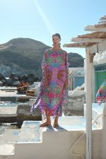 Μακρύ Καφτάνι Με Boho Print Σε Λιλά Φόντο