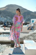 Μακρύ Καφτάνι Με Boho Print Σε Λιλά Φόντο
