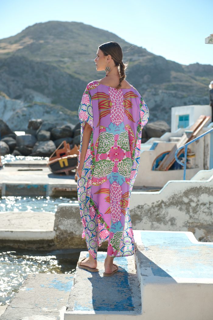 Μακρύ Καφτάνι Με Boho Print Σε Λιλά Φόντο