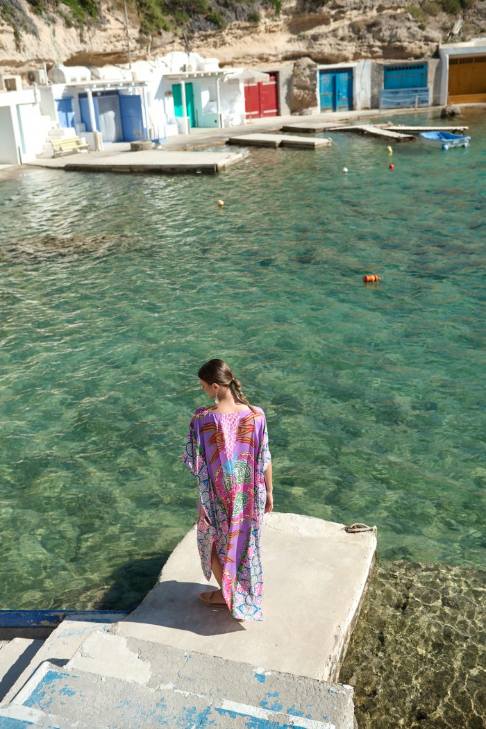 Μακρύ Καφτάνι Με Boho Print Σε Λιλά Φόντο