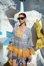 Μίνι Καφτάνι Με Καλοκαιρινό Print Σε Κίτρινο Και Μπλε