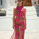 Παρεό με Τίγρεις και Κέντημα σε Φούξια/Ροζ