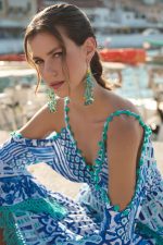Mini Φόρεμα “Sirena” με Ethnic Ραφές και Μπλε Tribal Pattern