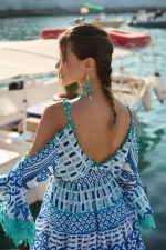 Mini Φόρεμα “Sirena” με Ethnic Ραφές και Μπλε Tribal Pattern