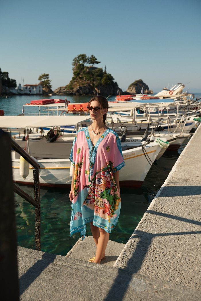 Oversized Καφτάνι “Dreaming of Positano” Ροζ Με Λεμονένιο Print