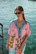 Oversized Καφτάνι “Dreaming of Positano” Ροζ Με Λεμονένιο Print