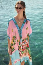 Oversized Καφτάνι “Dreaming of Positano” Ροζ Με Λεμονένιο Print
