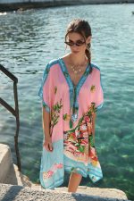 Oversized Καφτάνι “Dreaming of Positano” Ροζ Με Λεμονένιο Print