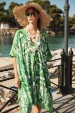 Καφτάνι Σατέν Με Τροπικό Πράσινο Print Oversized Σε Γαλάζιο Print (Copy)