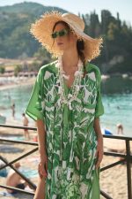 Καφτάνι Σατέν Με Τροπικό Πράσινο Print Oversized Σε Γαλάζιο Print (Copy)