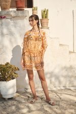 Καφτάνι “Soleil d’Or” Διάφανο με Χρυσοπορτοκαλί Ανάγλυφο Print