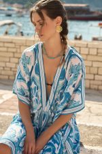 Σατέν Καφτάνι Oversized Σε Γαλάζιο Print
