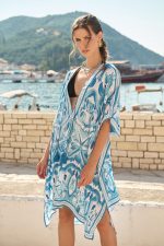 Σατέν Καφτάνι Oversized Σε Γαλάζιο Print