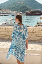 Σατέν Καφτάνι Oversized Σε Γαλάζιο Print