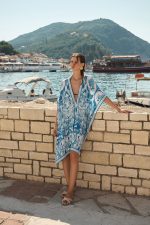 Σατέν Καφτάνι Oversized Σε Γαλάζιο Print