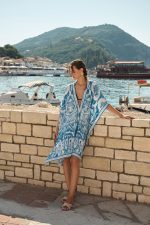 Σατέν Καφτάνι Oversized Σε Γαλάζιο Print