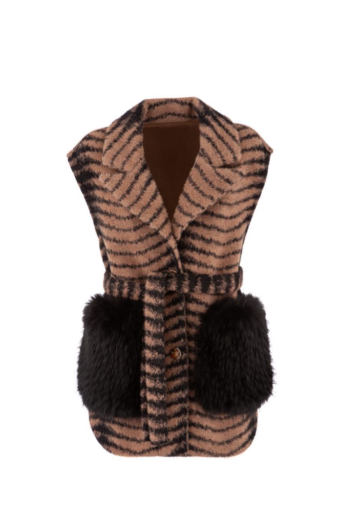 Γιλέκο “Savana” με Animal Print και Γούνινες Τσέπες