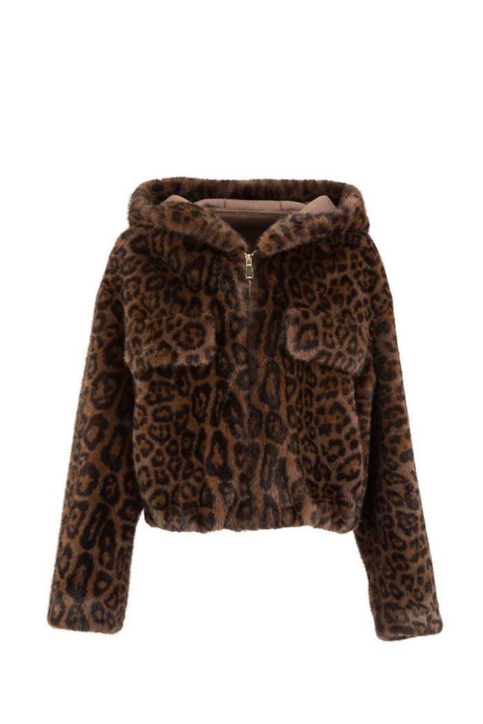 Γούνα με Κουκούλα Brown Leopard