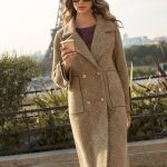 Παλτό Double Face Μπεζ-Καφέ με Καρό Ύφανση