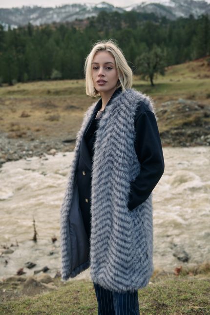 Γιλέκο Faux Fur Γκρι Ζεβρέ “Silver Mist”
